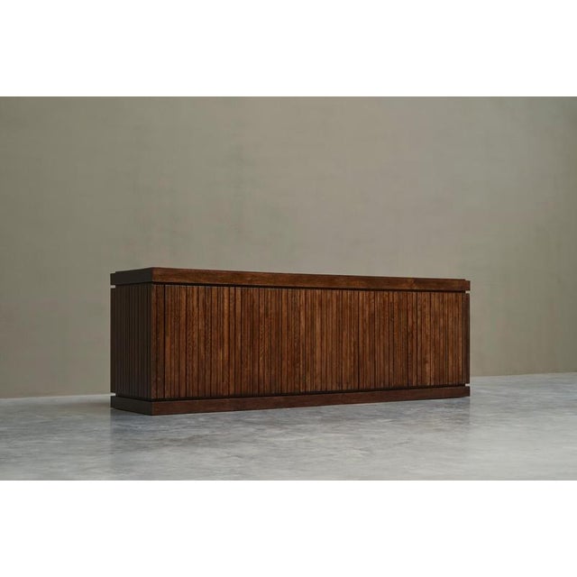 Exceptional and Unique Freestanding Sideboard in Solid Oak Belgium 1970 An exceptional freestanding sideboard in solid...
