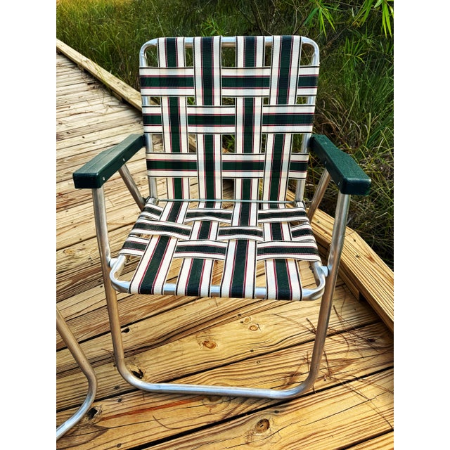 Rustic Vintage Rio Backyard Collection Aluminum Webbed Patio Chairs, Pair For Sale - Image 3 of 14