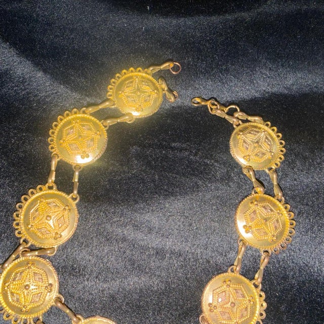 Metal 1970s Costume Jewelry Gilded Metal Medallion Italian Necklace For Sale - Image 7 of 16