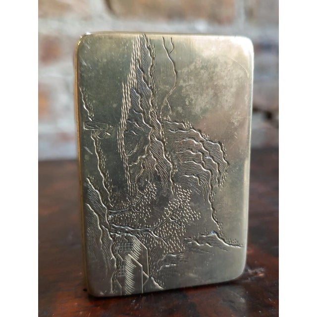 19th Century Chinese Paktong Scholar's Inkstone Box With Engraved Landscape For Sale - Image 15 of 15