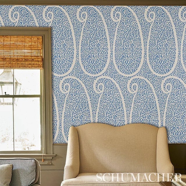 Schumacher Sample - Schumacher Ambala Paisley Sisal Wallpaper in Bright Blue For Sale - Image 4 of 5