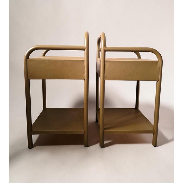 Bauhaus Vintage Bedside Tables in Metal and Wood, 1950s, Set of 2 For Sale - Image 3 of 11