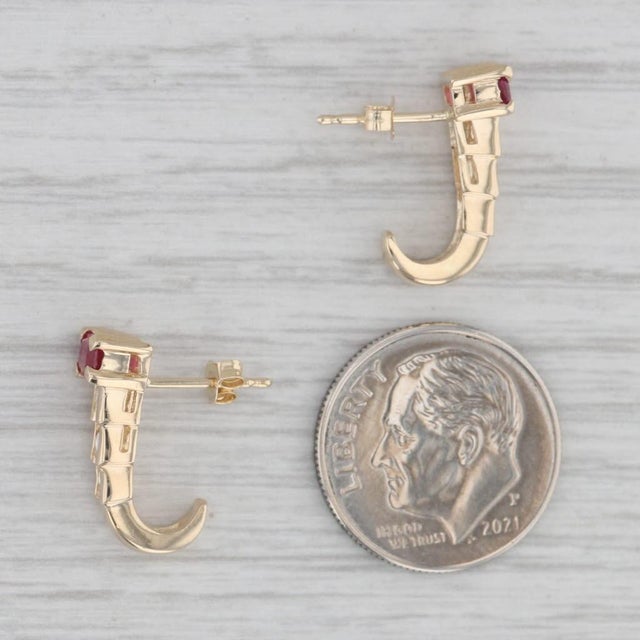 0.93ctw Ruby Diamond J-Hook Earrings 14k Yellow Gold Drops For Sale - Image 4 of 5