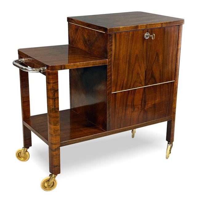 Art Deco Walnut Serving Bar Cart from Bohemia, 1930s For Sale - Image 10 of 10
