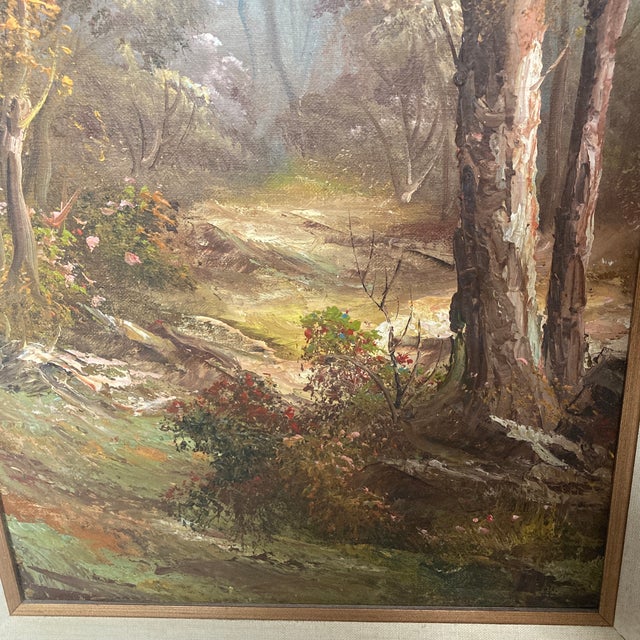 Mid-Century Modern Pastoral Forest Landscape Oil Painting - Gilded Frame For Sale - Image 11 of 12