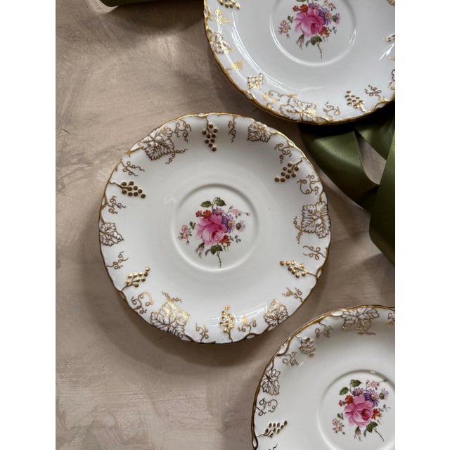Early 19th Century Early 19th Century Royal Crown Derby Pink Floral 5.5” Plates in Vine Pattern | English Bone China | Antique Plate - Set of Five (5) For Sale - Image 5 of 7