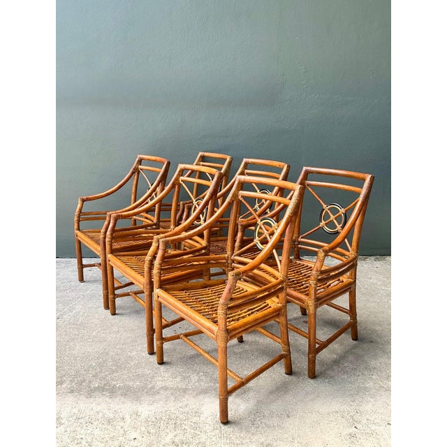 McGuire Vintage McGuire Target Back Rattan Dining Chairs - Set of 6 For Sale - Image 4 of 18