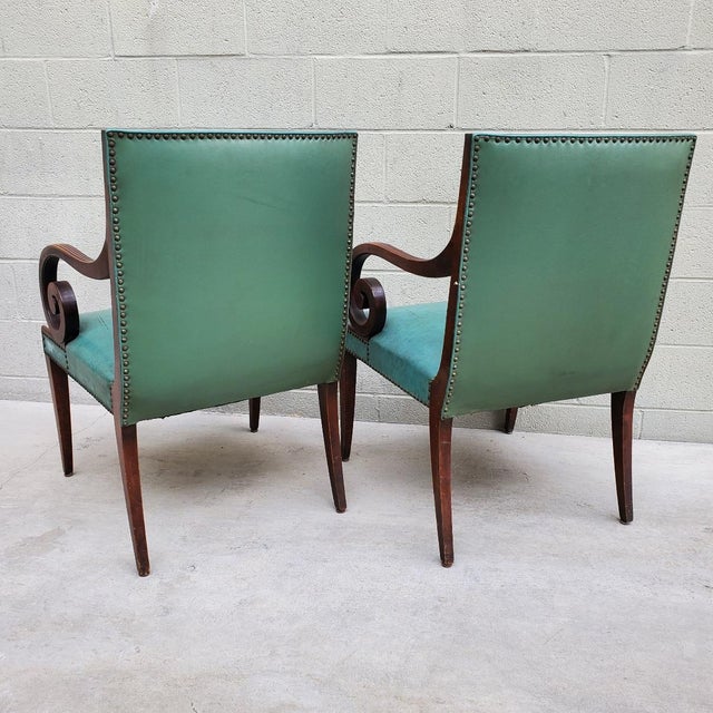 Art Nouveau 1940s Chairs With Curved Arms, a Pair For Sale - Image 3 of 12