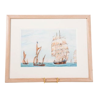 Mid 20th Century Original Watercolor "Underway" by Elizabeth Bergovist For Sale