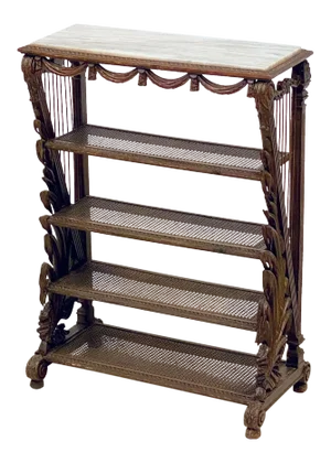 French Carved Etagere With Caned Shelves With Marble Top