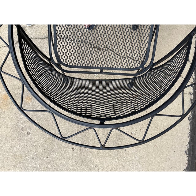 Mid-Century Modern Pair 2 Salterini Attributed to Tepestini Atomic Zigzag Barrel Back Patio Chairs Wrought Iron For Sale - Image 3 of 11