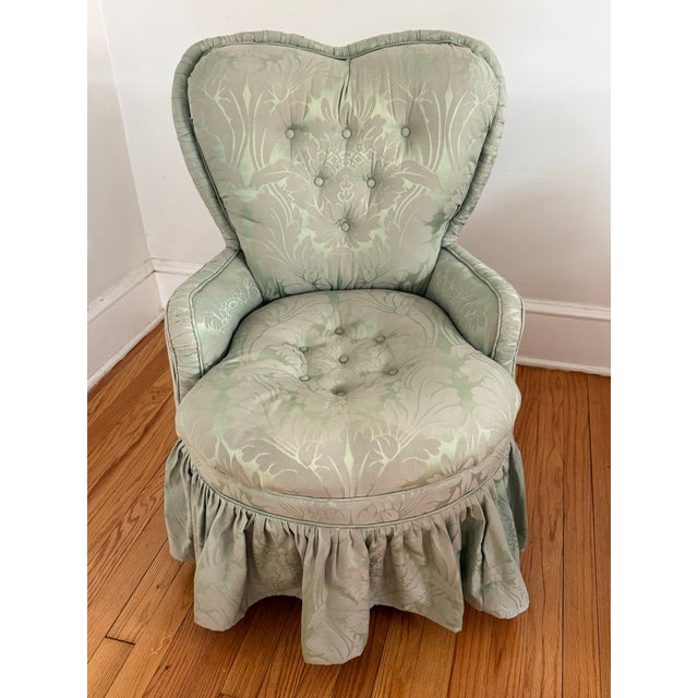 Petite Ladies Chair in Jacquard Damask Upholstery With Ruffled Skirt For Sale - Image 11 of 11