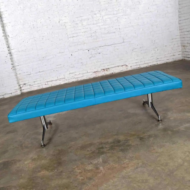 Madison Furniture Mid 20th Century Bench Daybed Turquoise Vinyl Faux Leather & Chrome After Arthur Umanoff for Madison Furniture Co For Sale - Image 4 of 13