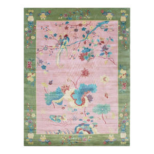 2020s Pink Rose Floral Contemporary Chinese Art Deco Rug 8'10" X 11'8" Handknotted Wool Carpet