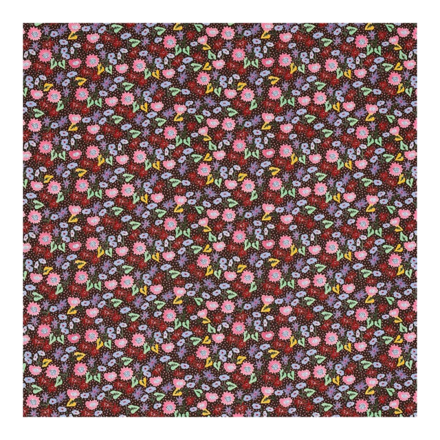 Schumacher x Happy Menocal Calico Fabric In Multi On Brown For Sale
