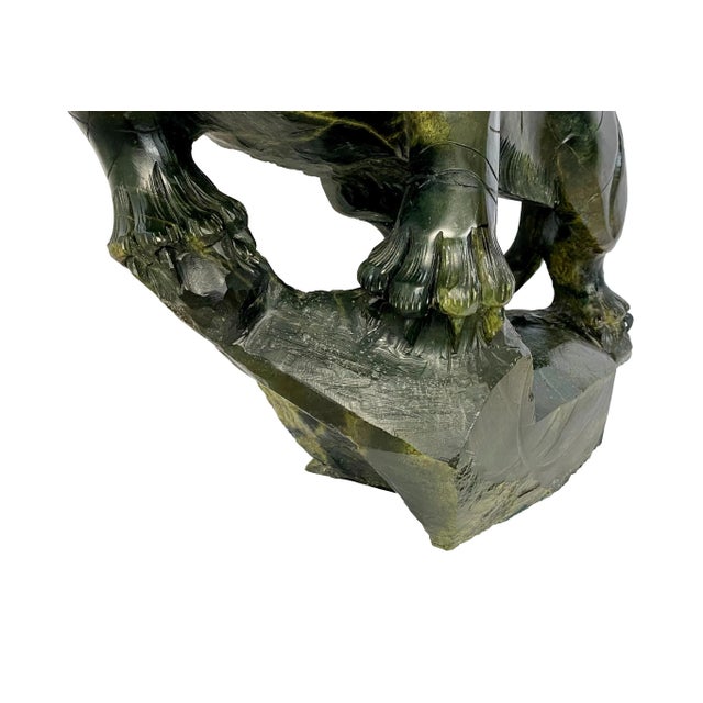 Monumental Chinese Carved Green Nephrite Jade Tiger, Circa 1970s For Sale - Image 12 of 12