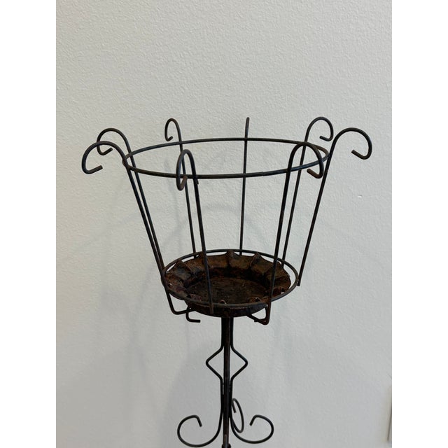 Vintage Mid-Century French Wrought Iron Sculptural Plant Stand With Scrollwork Base For Sale - Image 4 of 16