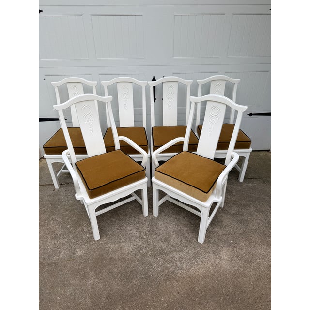 Vintage Asian Style Lacquered Dining Chairsby Thomasville W/ Velvet Cushions, Set of 6 For Sale - Image 9 of 12