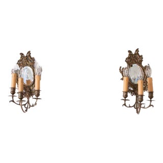 Antique French Wall Lights with Mirror, 1800s, Set of 2 For Sale