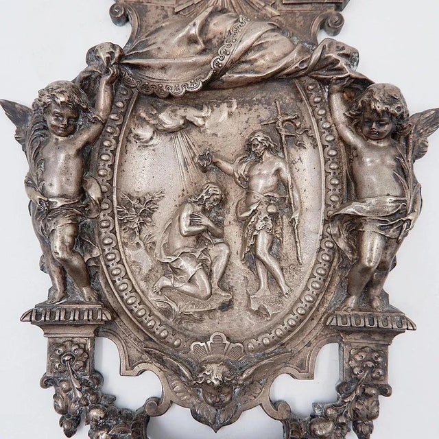 Silver Silver-Plated Baptism of Christ Holy Water Font in Copper, 19th Century For Sale - Image 8 of 14