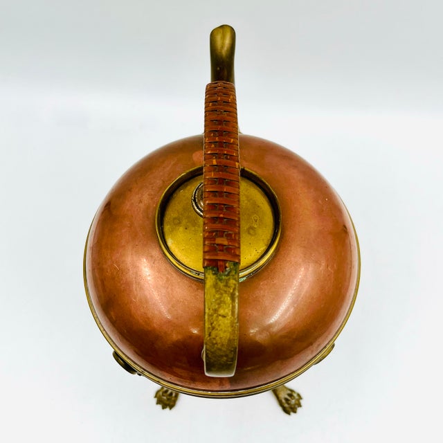 Antique 1886 Gorham Copper and Brass Kettle With Brass Lion Claw Foot Stand and Spirit Burner For Sale - Image 12 of 16