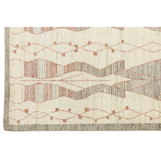 Textile Hand-Knotted Modern Moroccan Tribal Wool Rug – Earthy Geometric Tones For Sale - Image 7 of 10