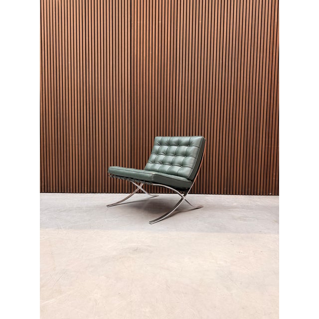 Bauhaus Barcelona Chair in Green Volo Leather by Ludwig Mies van der Rohe for Knoll Inc. / Knoll International, 2010s, in...