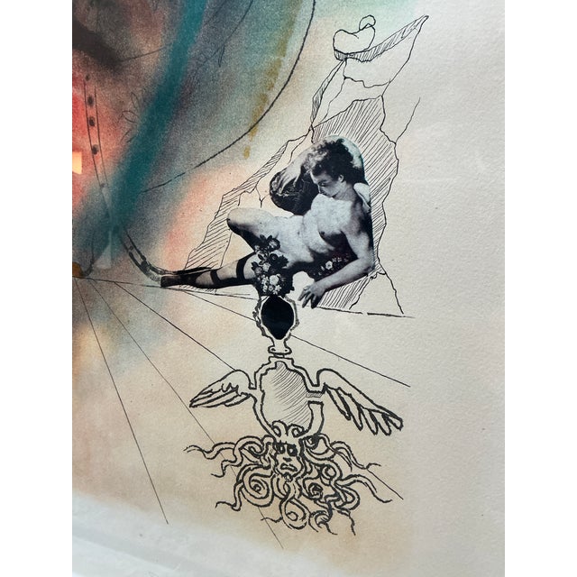 Paper 1970s Salvador Dalí 'Romantic' Signed Lithograph Numbered 89/1000 Framed Four Dreams For Sale - Image 7 of 9