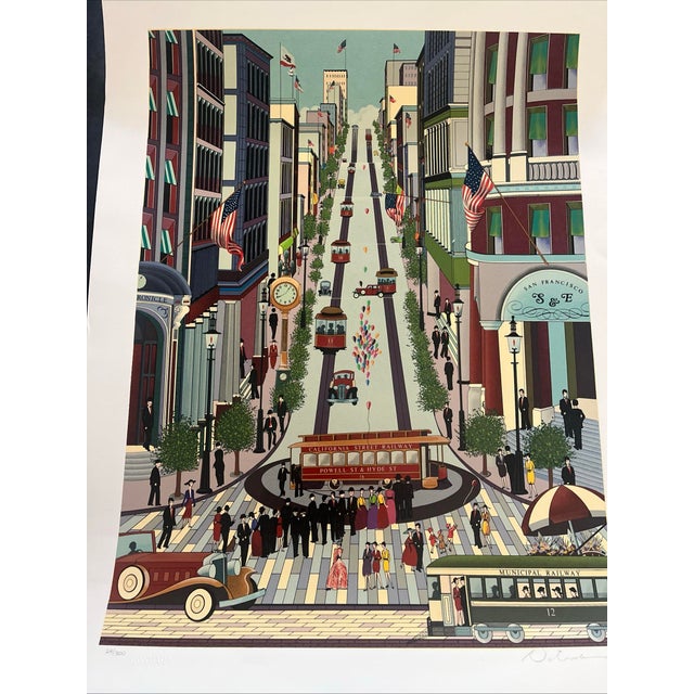 Vintage Nicky Watanabe "Powell Street Cable Car" Signed Serigraph Screenprint 28/300 San Francisco For Sale - Image 4 of 9