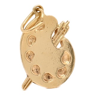 Vintage Signed American Charm Co 14k Gold Artist Palette & Brush Bracelet Charm For Sale