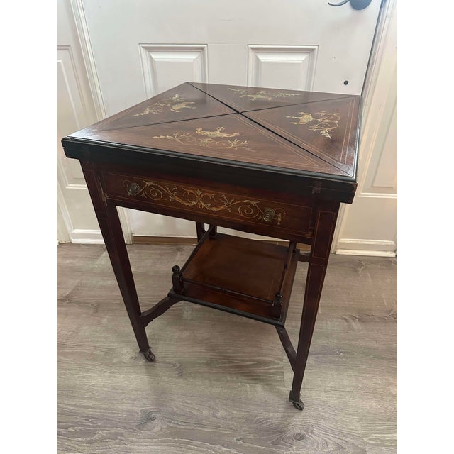 French Early 20th Century Louis XVI Style Inlaid Handkerchief Card - Game Table For Sale - Image 3 of 12