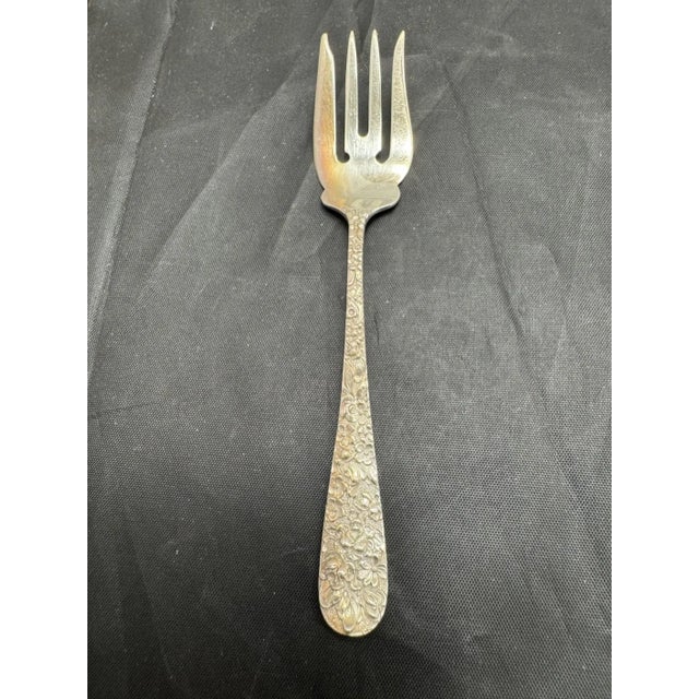 Victorian Antique Stieff Rose Sterling Silver Salad Forks Repousse Monogrammed - Set of 12 For Sale - Image 3 of 10
