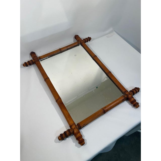 Early 1900's Antique French Faux Bamboo Turned Wood Wall Mirror For Sale - Image 9 of 16