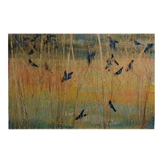 Dorr Bothwell -Blackbirds Feeding in a Wildlife Wetland Refuge-1957 Oil Painting For Sale
