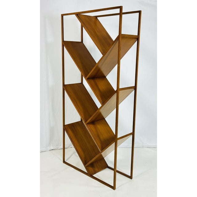 Danish Modern Geometric Wood Étagère Open Display Bookcase, Mid-Century Style For Sale - Image 4 of 17