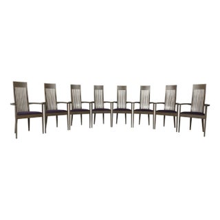Brown-Grey Wooden Armchairs from Tonon, Set of 8 For Sale