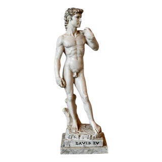 Antique Michelangelo's Nude David Statuette Reproduction with a Marble Effect, 1960s For Sale