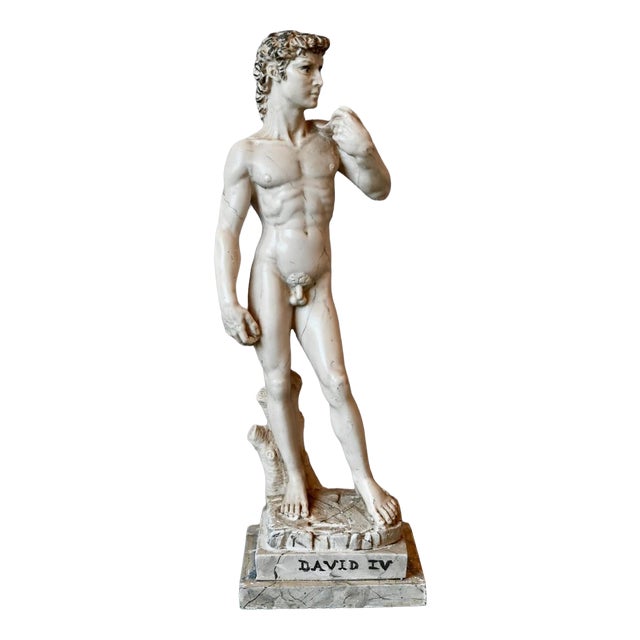 Antique Michelangelo's Nude David Statuette Reproduction with a Marble Effect, 1960s For Sale