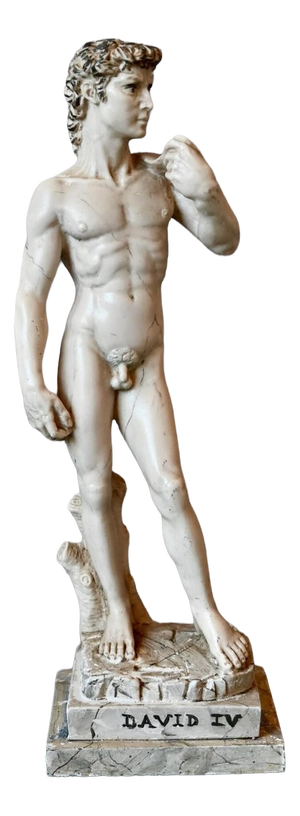 Antique Michelangelo's Nude David Statuette Reproduction with a Marble Effect, 1960s