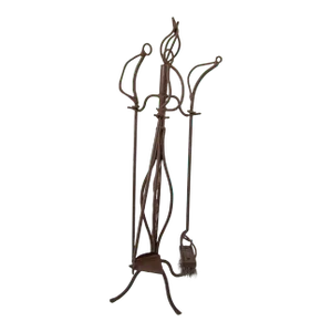 Mid-Century Sculptural Iron Forged Oversized Fire Place Tools - 4 Pieces