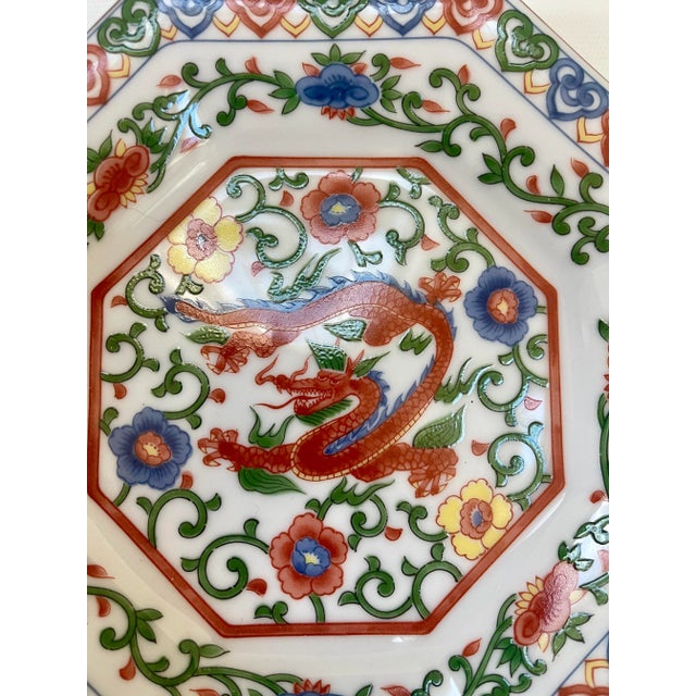 1970s Vintage Red Dragon Asian Octagonal Display or Serving Plate For Sale - Image 5 of 5