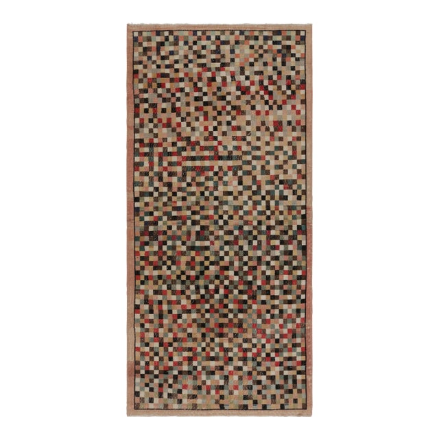 Vintage Distressed Rug, Polychromatic Checkered Pattern - Rug & Kilim For Sale