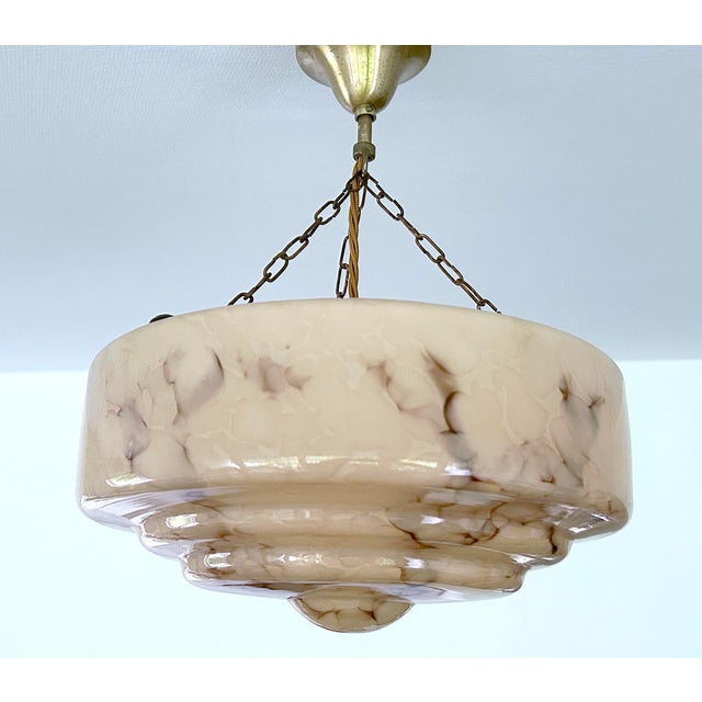 1930s Art Deco Pendant Light in Pink Marble Glass, 1930s For Sale - Image 5 of 17