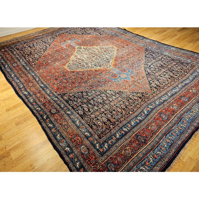 Persian 19th Century Oversized Persian Bidjar Rug, Hand-Knotted Wool, Geometric Herati Pattern, Red & Blue, 13x18 For Sale - Image 3 of 18