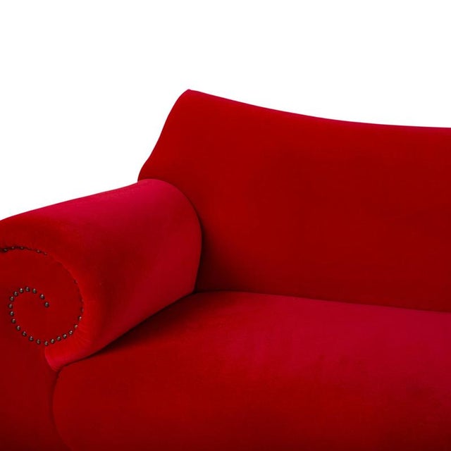 Red Velvet Fabric Three-Seater Sofa from Bretz Gaudi For Sale - Image 6 of 13
