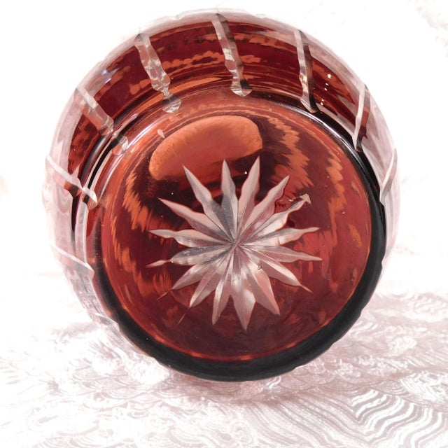 1950s Large Red Cut to Clear Vase For Sale - Image 5 of 5