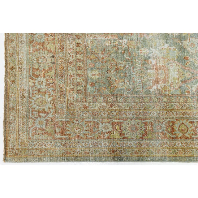 Green Antique Mahal Wool Area Rug With Muted Sage Green & Terracotta Palette For Sale - Image 8 of 11