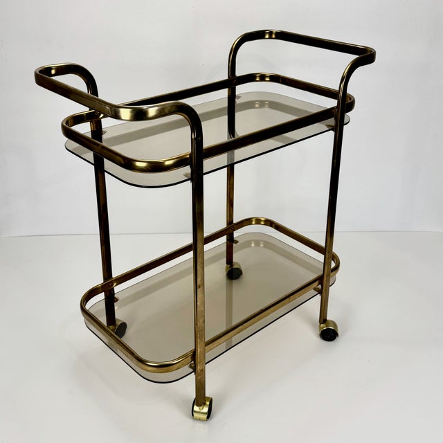 Vintage Brass and Smoked Glass Trolley, 1980s For Sale - Image 10 of 10