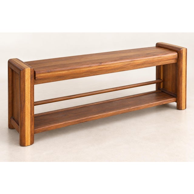 Vintage Mid-Century Solid Wood Two-Tone Bench or Low Console, 60” For Sale In Los Angeles - Image 6 of 7