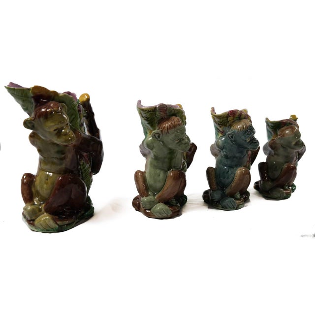 Boho Chic Majolica Monkey Ceramic Vases - Set of 4 For Sale - Image 3 of 9